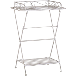 Beliani Side Table White Metal 40 x 35 cm Folding Wire Top with Shelf Victorian Vintage Design Material:Iron Size:x73x53