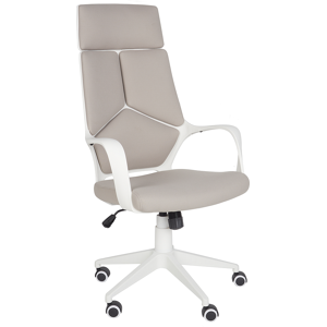 Beliani Office Chair Taupe and White Fabric Swivel Desk Computer Adjustable Seat Reclining Backrest Material:Polyester Size:64x116-126x64