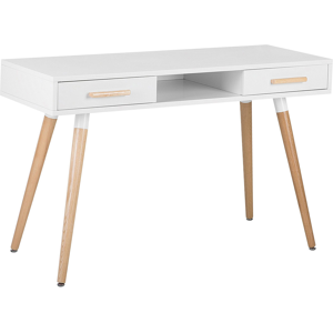 Beliani Desk White 120 x 45 cm 2 Drawers Shelf Solid Wood Legs Scandinavian Material:MDF Size:50x75x120