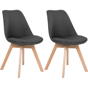 Beliani Set of 2 Dining Chairs Dark Grey Faux Leather Sleek Wooden Legs Material:Polyester Size:43x84x47