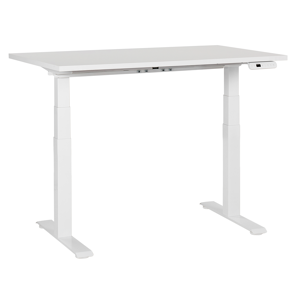 Beliani Electrically Adjustable Desk White Tabletop White Steel Frame 120 x 72 cm Sit and Stand Square Feet Modern Design  Material:Particle Board Size:72x63-128x120