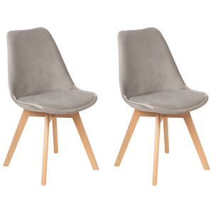 Beliani Set of 2 Dining Chairs Beige Velvet Upholstery Seat Sleek Wooden Legs Modern Design  Material:Velvet Size:57x84x47