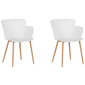 Beliani Set of 2 Dining Chairs White Synthetic Material Metal Legs Ergonomic Back Modern Living Room Material:Synthetic Material Size:54x82x61
