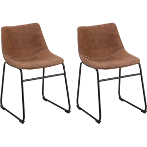 Beliani Set of 2 Dining Chairs Brown Fabric Upholstery Black Legs Rustic Retro Style Material:Polyester Size:44x74x45