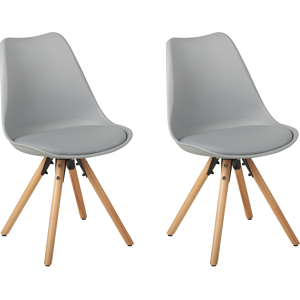 Beliani Set of 2 Dining Chairs Grey Faux Leather Seat Sleek Wooden Legs Material:Synthetic Material Size:43x84x47