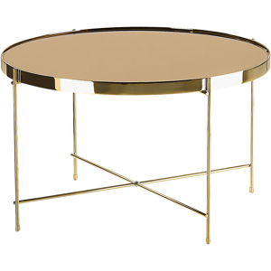 Beliani Coffee Table Golden Brown Tempered Glass Top Gold Metal Legs Round Glam Shiny Material:Iron Size:x38x63