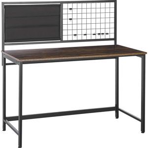 Beliani Desk Black with Dark Wood Particle Board Metal 60 x 118 cm Home office Memo Board Material:Particle Board Size:60x121x118