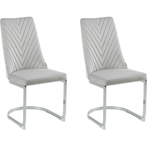 Beliani Set of 2 Dining Chairs Grey Velvet Armless High Back Cantilever Chair Living Room  Material:Velvet Size:57x95x47