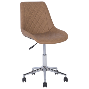 Beliani Swivel Office Chair Brown with Silver Base Faux Leather Quilted Upholstery Adjustable Height Material:Faux Leather Size:57x83-96x57
