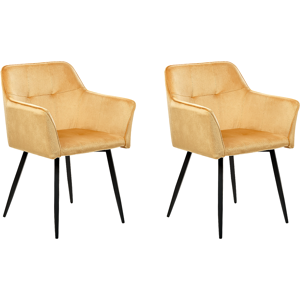 Beliani Set of 2 Dining Chairs Yellow Velvet Upholstered Seat with Armrests Black Metal Legs Material:Velvet Size:49x84x60