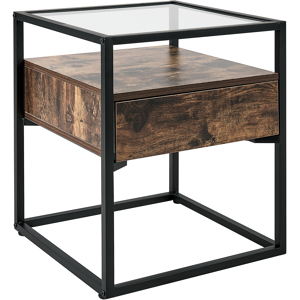 Beliani Side Table Dark Wood with Black Glass Top Metal Frame Storage Function Rectangular Modern Design Material:MDF Size:43x54x43