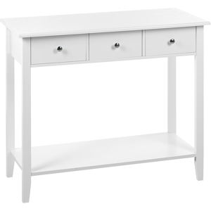 Beliani Console Table White MDF Wooden Legs 90 x 40 x 75 cm 3 Drawers Shelf Hallway Living Room Furniture Modern Scandinavian Style Material:MDF Size:40x75x90