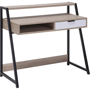 Beliani Office Desk Light Wood and Black 100 x 46 cm Drawer Shelf Scandinavian Material:MDF Size:50x92x100