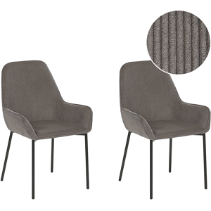 Beliani Set of 2 Dining Room Chairs Grey Corduroy Fabric Upholstered Seat Black Metal Legs Modern Style Material:Corduroy Size:59x89x56