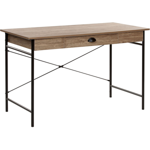 Beliani Home Office Desk Dark Wood Tabletop Black Powder Coated Steel Legs 120 x 60 cm with Drawer Modern Industrial Design Material:MDF Size:60x76x120