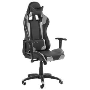 Beliani Gaming Chair Black and Silver PU Leather Swivel Adjustable Height Material:Faux Leather Size:71x129-140x71