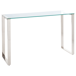 Beliani Console Table Transparent Glass Top Silver Stainless Steel Frame 75 x 40 cm Glam Modern Living Room Bedroom Hallway Material:Tempered Glass Size:40x75x120