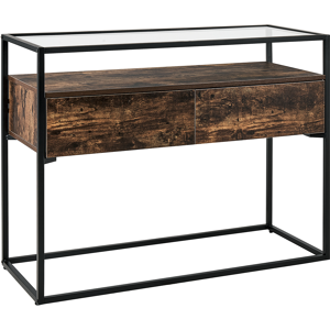 Beliani Console Table Dark Wood with Black Glass Top Metal Frame Storage Function Rectangular Modern Design Material:MDF Size:40x80x100