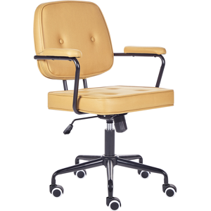 Beliani Office Chair Yellow Faux Leather Swivel Adjustable Height with Armrests Home Office Study Traditional Material:Faux Leather Size:43x90-100x60