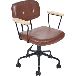 Beliani Office Chair Brown Faux Leather Swivel Adjustable Height with Armrests Home Office Study Traditional Material:Faux Leather Size:62x77-87x62