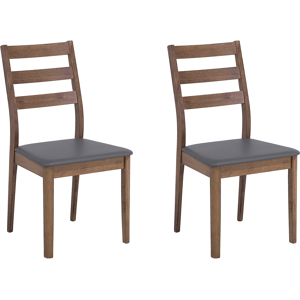 Beliani Set of 2 Dining Dark Wood Grey Faux Leather Upholstered Seat Slat Back Material:Rubberwood Size:43x90x48