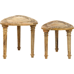 Beliani Nest of 2 Side Tables Natural with Carved Top Triangular Frame Living Room Rustic Material:Mango Wood Size:xx