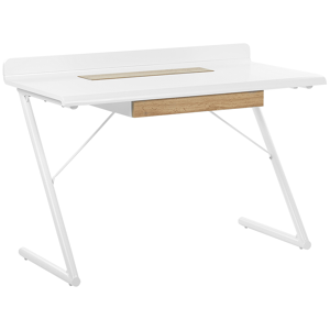 Beliani Home Office Desk White and Light Wood MDF 120 x 60 cm with 1 Drawer Metal Legs Scandinavian Design Material:MDF Size:60x84x120