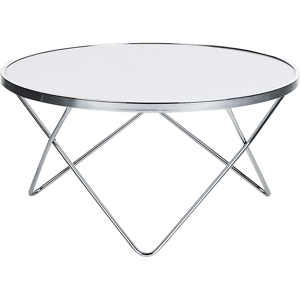 Beliani Coffee Table White Tempered Glass Top Silver Metal Hairpin Legs Round Shape Material:Tempered Glass Size:x40x80