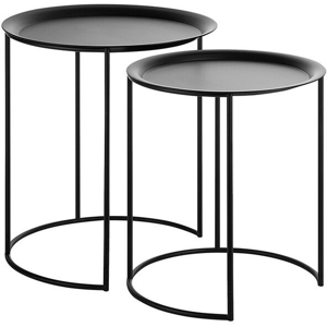 Beliani Nest of 2 Tables Black Metal Round Tray Top Industrial Minimalistic Material:Metal Size:xx