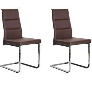 Beliani Set of 2 Dining Chairs Dark Brown Faux Leather Upholstered Cantilever Silver Legs Armless Modern Design Material:Faux Leather Size:57x97x44