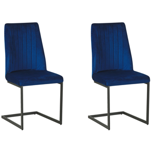 Beliani Set of 2 Dining Chairs Blue Velvet Upholstered Seat High Back Cantilever Conference Room Material:Velvet Size:50x95x47