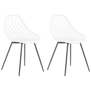Beliani Set of 2 Dining Chairs White Synthetic Seat Black Metal Legs Net Design Backrest Modern Scandinavian Material:Synthetic Material Size:52x86x46