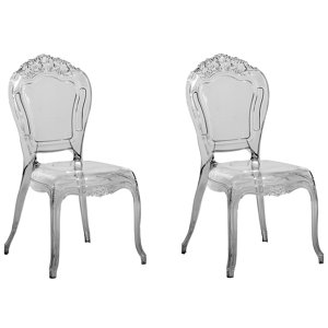 Beliani Set of 2 Dining Chairs Black Transparent Acrylic Solid Back Armless Stackable Vintage Modern Design Material:Polycarbonate Size:53x98x52
