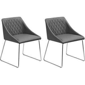 Beliani Set of 2 Dining Chairs Grey Fabric Chromed Metal Legs Modern Material:Faux Leather Size:57x79x55