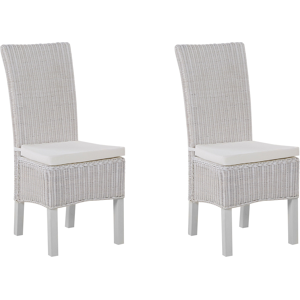 Beliani Set of 2 Dining Chairs White Rattan Wicker Mango Wood Legs Boho Indoor Modern Design Material:Rattan Size:50x96x46