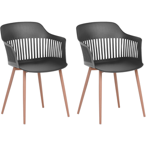 Beliani Set of 2 Dining Chairs Black Synthetic Material Metal Legs Open Work Backrest Modern Living Room Material:Synthetic Material Size:54x81x57