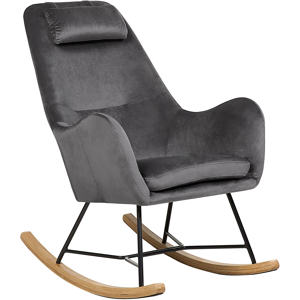 Beliani Rocking Chair Grey Velvet Metal Legs Wooden Skates Modern Material:Velvet Size:92x116x48