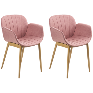 Beliani Set of 2 Dining Chairs Pink Fabric Upholster Contemporary Modern Design Dining Room Seating Material:Polyester Size:52x83x45