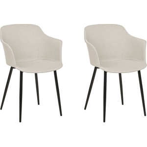 Beliani Set of 2 Dining Chairs Light Beige Fabric Upholstered Black Legs Retro Style Living Space Furniture Material:Polyester Size:45x82x43