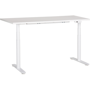 Beliani Electrically Adjustable Desk White Tabletop White Steel Frame 160 x 72 cm Sit and Stand Round Feet Modern Design  Material:Particle Board Size:72x67-132x160