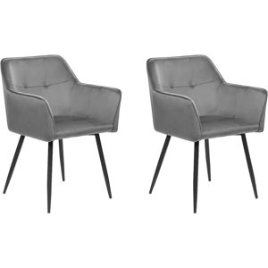 Beliani Set of 2 Dining Chairs Brown Velvet Upholstered Seat with Armrests Black Metal Legs Material:Velvet Size:49x84x60