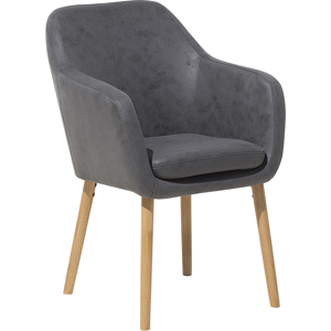 Beliani Dining Chair Grey Faux Leather Upholstered Cushioned Seat Wooden Legs Material:Faux Leather Size:46x82x56