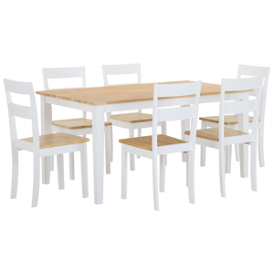 Beliani Dining Set White Solid Wood Light Wood Top 6 Seater 150 x 90 cm Modern Scandinavian Material:Rubberwood Size:xx