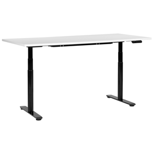 Beliani Electrically Adjustable Desk White Tabletop Black Steel Frame 180 x 72 cm Sit and Stand Round Feet Modern Design  Material:Particle Board Size:72x67-132x180