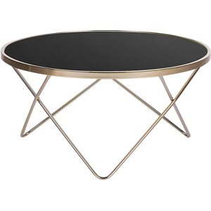 Beliani Coffee Table Black Tempered Glass Top Gold Metal Hairpin Legs Round Shape Material:Tempered Glass Size:x40x80