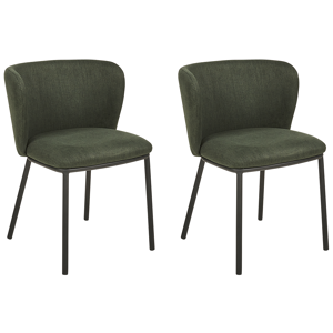 Beliani Set of 2 Dining Chairs Dark Green Polyester Upholstery Black Metal Legs Armless Curved Backrest Modern Contemporary Design Material:Polyester Size:52x75x45