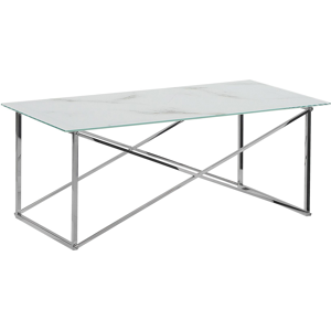 Beliani Rectangular Coffee Table Marble Effect White Top Silver Legs Tempered Glass Top Stainless Steel Base 100 x 50 cm Glam Minimalist Material:Tempered Glass Size:x40x50