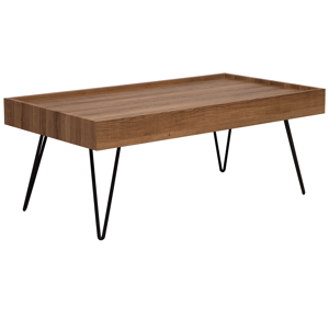 Beliani Coffee Table Brown Wood 100 x 60 cm Black Metal Hairpin Legs Rectangular Top with Raised Edges Industrial Modern Living Room Material:MDF Size:x43x60