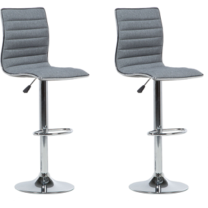 Beliani Set of 2 Bar Chairs Grey  Fabric Seat Silver Frame Counter Height Swivel Adjustable Height Material:Polyester Size:39x116x40