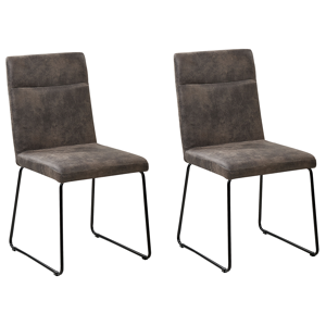 Beliani Set of 2 Dining Chairs Grey Fabric Upholstered Seat Black Metal U-Shaped Legs Material:Polyester Size:52x90x46